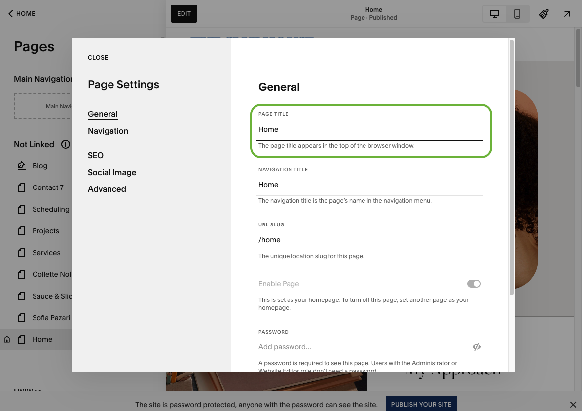 Edit Title on Squarespace Website